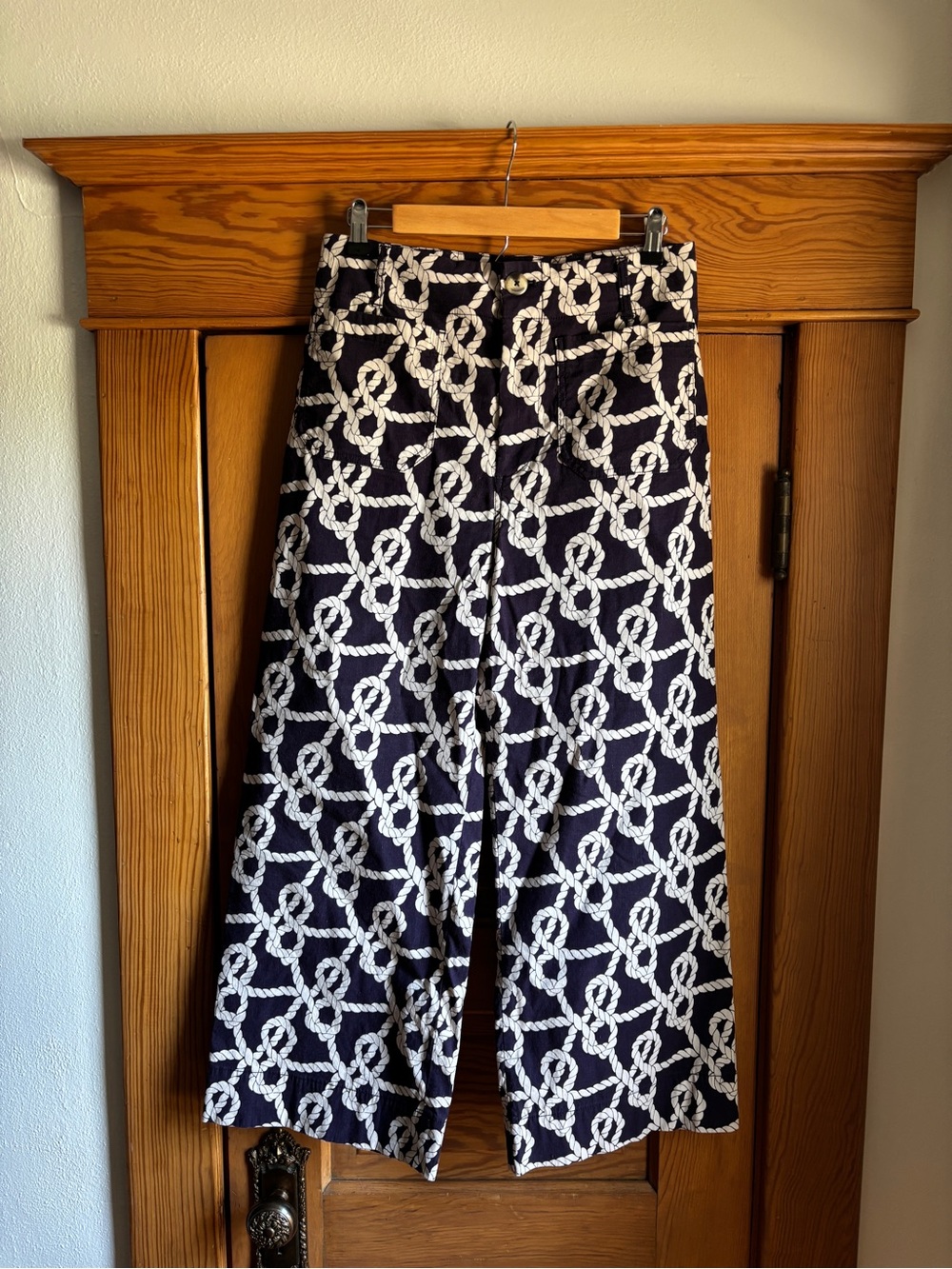 Anthropologie Maeve Colette Wide-Leg Crop Pants in Navy Nautical Rope Size 29 - Picture 3 of 8